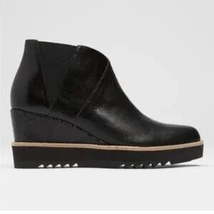 Eileen Fisher Caddy Wedge Bootie in Black Embossed Leather Size 6.5